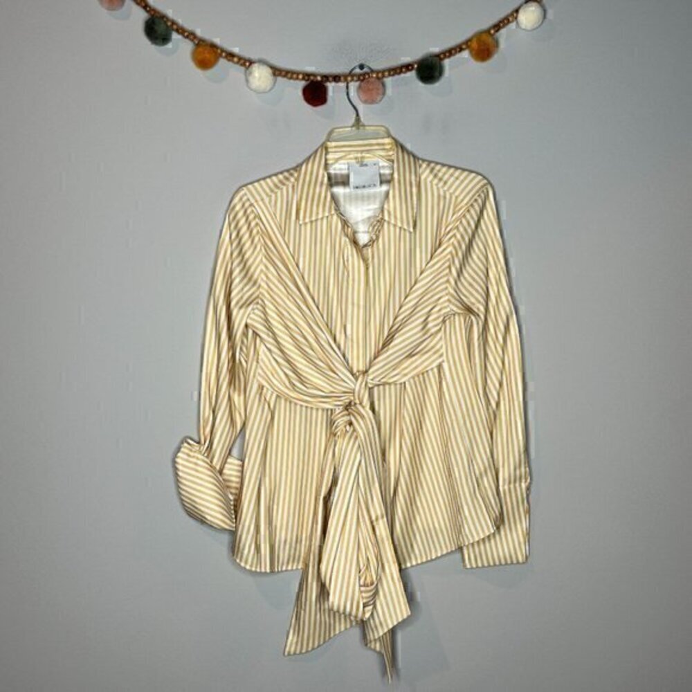 C/MEO Collective gold striped button down tie blouse